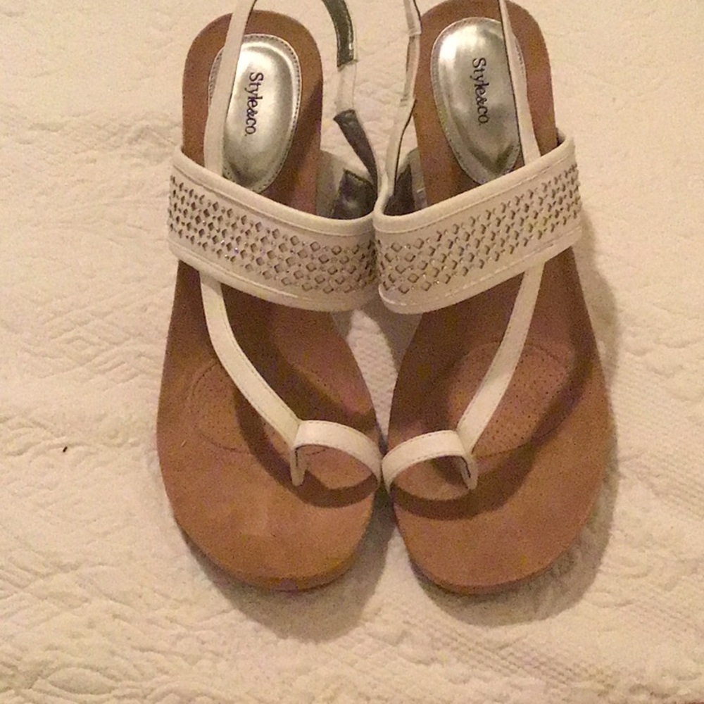 White sandals with white crystal accents